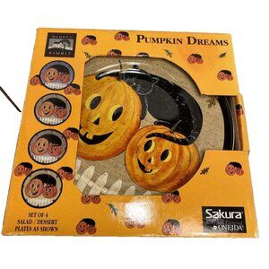 sakura warren kimble PUMPKIN DREAMS CAT set of 4 salad dessert plates